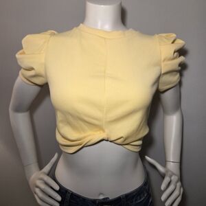 Yellow Puff Sleeve Women's Crop Top